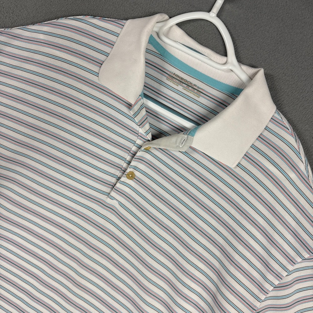 Nike Golf Polo Shirt Mens XXL 2XL White Striped Dri-FIT Short Sleeve Swoosh Logo